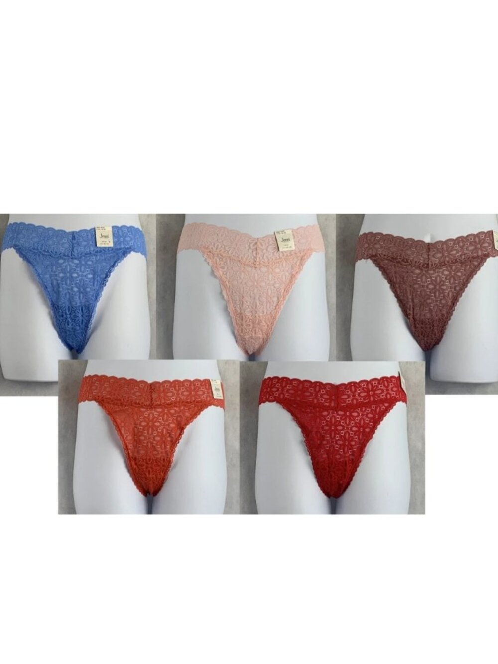 Jenni Women's Plus Size Lace Thong Panty, Variety 5-Pack , One Size (1X, 2X, 3X)